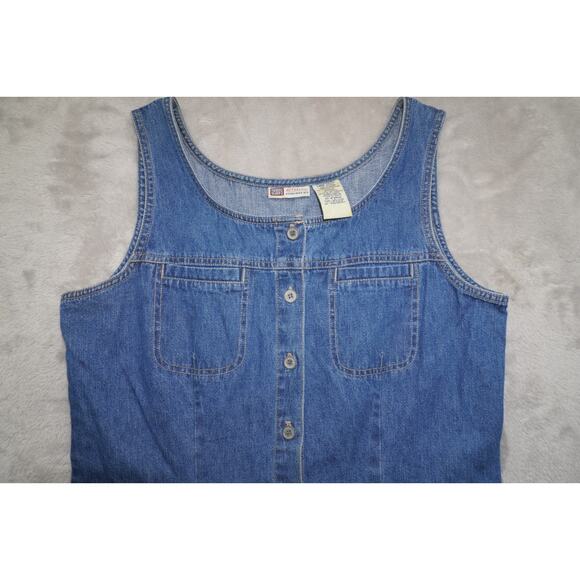 Faded Glory Denim Button Front Tank Dress Women’s Large Dark Wash Y2K - Picture 4 of 9